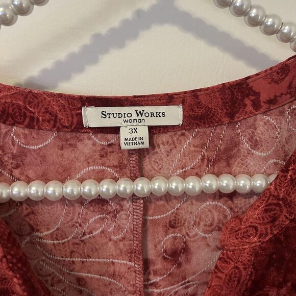 Studio Works Top Womens 3X Red dark Floral artsy grunge romantic office boho - Picture 6 of 12